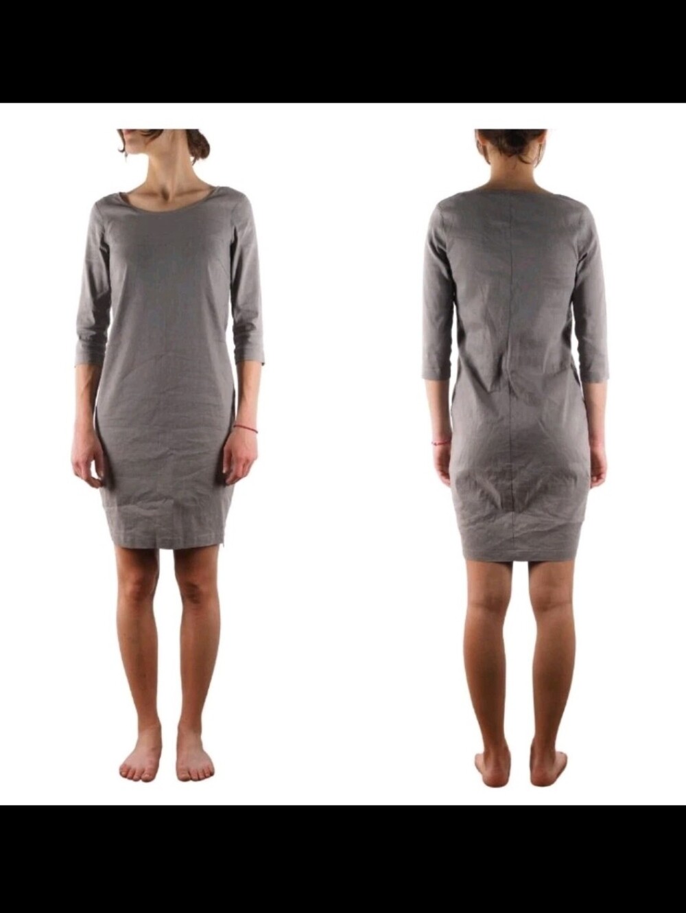 Sarah Pacini Gray Linen Blend 3/4 Sleeve Shift Dress Stretchy Minimalist Size 2